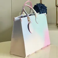 Multicolor gradiënt onthego bakken enkele schouder kruislichaamtassen ontwerper handtassen grote capaciteit vrouwen shopper tas dame portemonnees top koehide 41 cm
