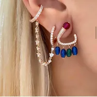 Hoop & Huggie 1pcs Women Luxury Decliate White Green Colorful Rainbow Bling Cz Paved Long Tassel Link Chain Earrings Girls Fashion JewelryHo