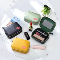 Cowhide Cosmetic Bag Portable Small Mini Three-in-One Lipstick Pouch Mirror Ans-CL-888-2