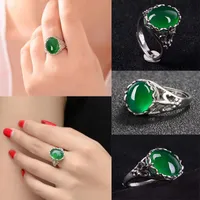 Cluster Rings Milangirl Ladies Silver Color Hollow Craved Geometric Inlaid Oval Green Female Opening Ring For Party JewelryCluster
