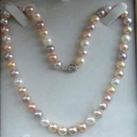 Pérolas finas jóias genuínas naturais de 7-8 mm White rosa púrpura akoya colar de pérolas cultivadas 20 "189Q