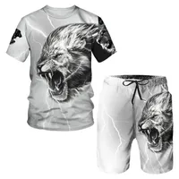 Cool Animal 3D Lion Printed Mens Tshirts Shorts Casual O Sects Tops Men Screat Suits 2pc Set Man Summer и Autumm Sport Suit 220518