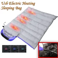 USB Electrical Heated Sleeping Bag 210x75cm Winter Thicken Down Cotton Waterproof And Warm Camping 220531