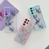 Glitter Butterfly Funda telefónica transparente para Samsung Galaxy S22 Ultra S21 S20FE Nota 20 A52 A72 A32 A51 Cubierta suave clara