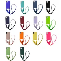 Amazon Style Liquid Silicone Cover XOUXOU Phone Case with Macaroon Necklace Strap Crossbody Case for iphone 13Pro 12 11 XS XR 284B