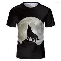 قمصان الرجال المطبوعة للرجال تي شيرت لطيف حيوان القمر وولف طباعة قميص الأسود وملفاة الصيف القميص القميص القميص mild22