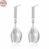 2022 Babiqu Women Pearl Earrings 2018 Genuine Silver 925 AAA Tiny CZ Crystal Inlayed 7-8mm Natural Jewelfy for Women Girls Original Design