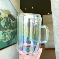 700ml Starbucks Canecas criativas Design criativo de vidro Dripção de palha Drink frio café da manhã Copo de leite a laser
