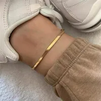 4mm 18K Gold Plated Flat Snake Anklets Chain Link Dainty Ankle Bracelets for women Boho Cute Summer Beach Anklet Adjustable Foot Jewelry
