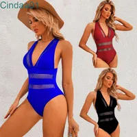 2022 Sleeveless Jumpsuits Womens Splicing Bikini Slim Seaside Conservative One-piece Swimsuit Solid Color Swimwear