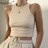 NADAFAIR CASUAL SPORT TANK TOPS Kvinnor Stretchy Summer Ribber Solid Vest Y2K Shirts Female Off Shoulder Sexy Crop Tops 220607