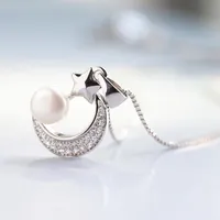 Colares pendentes Moda Temperamento simples Pérola artificial Estrelas de lua Colar de jóias finas de prata femininas