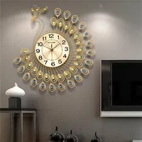 Large 3D Gold Diamond Peacock ilent Modern Wall Clock Metal Watch for Home Living Room Decoration DIY Clocks Crafts Ornaments Gift294Q