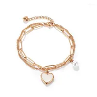Brins de perles Bracelet Fashion Fashion Trend Titanium Steel Double-couche épisser la chaîne en forme de coeur Rodn22 en forme de coeur