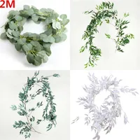 Artificial Fake Eucalyptus Garland Long Leaf Plants Greenery Foliage Willow Plant Green Leaves Home Decor Silk Flower3447