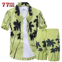 Mens Hawaiian Shirts Set 2019 Fashion Summer Floral Shirts Men +Print Beach Shorts Short Sleeve Tracksuit Men's Sets ropa hom194S