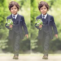 Dark Navy Blue Ring Bearer Suits Boys Wedding Suits 2022 Prom Suits Kids Formal Wear Tuxedos 3 Pieces Set Set