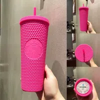 O mais novo Starbucks caneca dupla barbie rosa durian laser copo de palha copo Tumblers sereia plástico água fria copos de café de presente H10052912