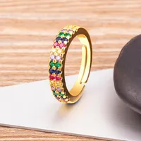Trouwringen Nidin CZ Gold vergulde regenboog Geometrische verloving Verstelbare Open Ring Femme Party Geschenk Charm Rhinestone Ins JewelryWedding Ri