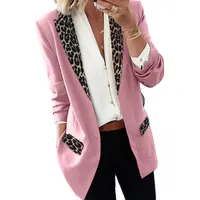 Frauenanzüge Blazer Frauen Revers Leopard Patchwork Blazer Langarm Open vorne Slim Coat Jacke für Geschäftstätigkeit Büro täglich Leben HOL
