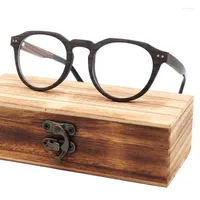 نظارة شمسية Lonsy Round Venner Wooden Glasses Frame Retro Women Men Men Blue Light Lensy Eyeglasses Myopia Optical Eyewear Seae22