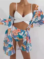 Frauen Badebekleidung Gossina Blumenhoch Taille Bikinis Cover-Ups Long Beach Kleider Strandgleide Beachwear Frauen Robe auf Blick durch Tunika 2022Women's's
