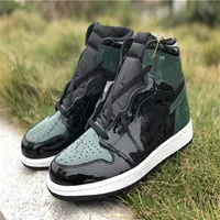 Genuine Jumpman 1 High Top Men's Boots Shoes Green Patent Leather Sports Shoelaces Shoebox Full Size 40--46220H