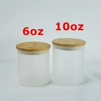 10oz Sublimation Frosted Kerzenhalter mit Bambusdeckel Hitze Transfer Duftbecher DIY -Atmosphäre Festival Glass Geschenke A12