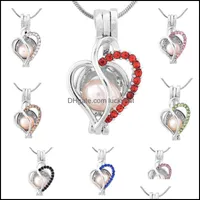Lockets Necklaces Pendants Jewelry Wholesale Fashion Sier Plated Pearl Cage Love Heart With Zircon 8 Colors Locket Pendant Findings Essent