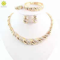 New African Jewelry Sets Gold Color Trendy Necklace Earrings Bracelet Women Gold Color Jewelry Set Wedding Accessories 201222
