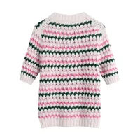 Women's Sweaters Women Fashion Color Match Striped Pattern Jacquard Knitting Sweater Female Chic O Neck Short Sleeve Pullovers TopsWomen's