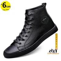 Laarzen warme lifthoogte vergroten schoenen voor mannen winterbedrijf binnenzool 6 cm bruiloft formeel Brits zwart leer