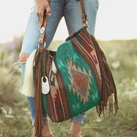 Bohemian Vintage Canvas Shoulder Bags for Women Large Capacity Shopper Female Crossbody Bag Weekend Tassel Purses and Handbags 2209377809