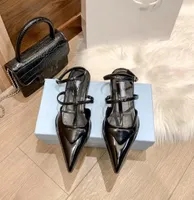 Лучшие дизайнерские дизайнерские женские сексуальные сандалии высокого каблука Женщины кожаные туфли дизайнер обувь черная шпилька на каблуке Сандел Свадебная вечеринка на высоких каблуках