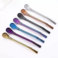 Stock Drinking Straw Stainless Steel Yerba Mate Straw Gourd Bombilla Filter Spoons Reusable Metal Pro Tea Tools Bar Accessories FY5407