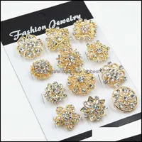 Pins Brooches Jewelry 12 Mixed Designs Flower Brooch Pins Sier Alloy And Gold Plated Women Sparkling Crystal Small Broaches Drop Delivery 2