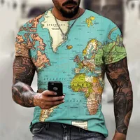 Men&#039;s T-shirts 3D World Map Graphic T-shirt Everyday Casual Tops Summer Fashion Short Sleeve High Street O-Neck Streetwear 220427
