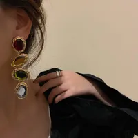 Bengelen kroonluchter overdreven snoepkleur kristal oorbellen voor vrouwen sprankelende strass geometrische langhangende feestjuwelhoek