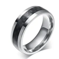 New Jewelry Men's Ring Black Carbon Fiber Silver Plated Stainless Steel Ring For Men and For Women Gifts Drop . R-094230r