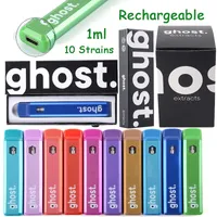 USA Stock Ghost E-Zigarette Wiederaufladbarer Einweg-Vape-Stift 1 ml Starter-Kit Vapes-Kartuschen Leere Ölwagen Gerätehülsen Verdampferhülse mit Micro-USB 10 Stämmen