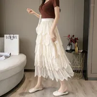 Spódnice wwenn Maxi szyfonowa spódnica kobiet moda 2022 koreańskie elastyczne ciasto z wysokiej talii długa kobieta dama czarne morele dna