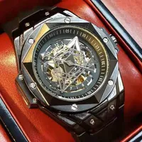 ساعة Wristwatches Top Brand Men يشاهد الهيكل العظمي الفاخرة للهيكل العظمي التلقائي للأزياء الميكانيكية الكلاسيكية المجوهرات الفولاذية