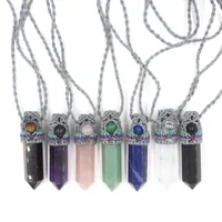 Pendant Necklaces Natural Crystal Necklace For Women Hexagonal Point Rope Wrap Braided Pink Quartz Lapis Amethysts Purple NecklacePendant
