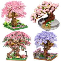 Mini Sakura Tree House Build Block City Street View Cherry Blossom Model Yapı Taşları Çocuk Oyuncak Hediye için Oyuncaklar 220726