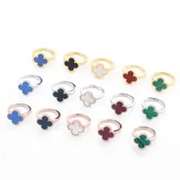 Classic Four-leaf clover Jewelry Woman Ring Fashion Designer Ring Natural Shell Red White Black Green Turquoise Band Gift