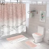 Rideaux de douche en marbre rose décor brillant pour la salle de bain en polyester tissu décoratif écran de salle de bain couvercle de toilette wc accessoires 220427