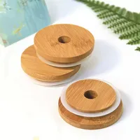 Bamboo Jar Tumbler Lid Cup Cap Mug Cover Drinkware Splash Spill Proof Top Silicone Seal Ring With Paint Coating Mold-free Dia 70mm/86mm Optional 15mm Straw Hole 0429