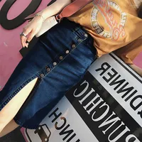 Skirts Denim Pencil Women Slim Streetwear Summer Skirt With Slits Button Stylish Saia Jeans Com Botoes Na Frente #33