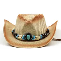 Cappello estivo cowgirl per donne uomini paglia larga bordo cappello da cowboy occidentale Lady Trendy Woven Beach Sun Cap