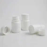 500pcs White plastic bottle with screw cap 10ml 15ml bottles for pills HDPE medical capsule container with tamper proof cap309R
